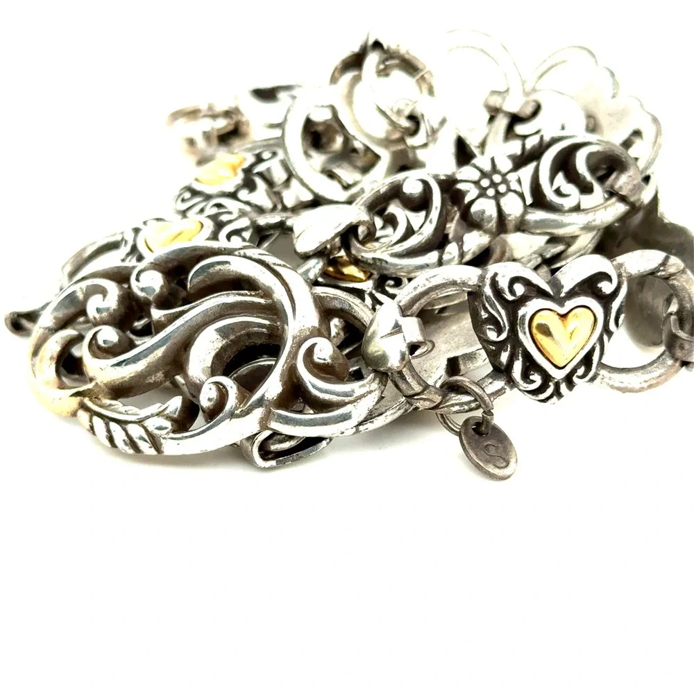 Brighton Two Tone Heart Scroll Chain Link Belt Western Mixed Metal 31.5in
